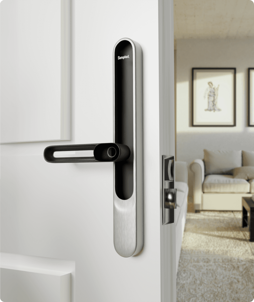 Smart lock installed on a door Smart lock installed on a door