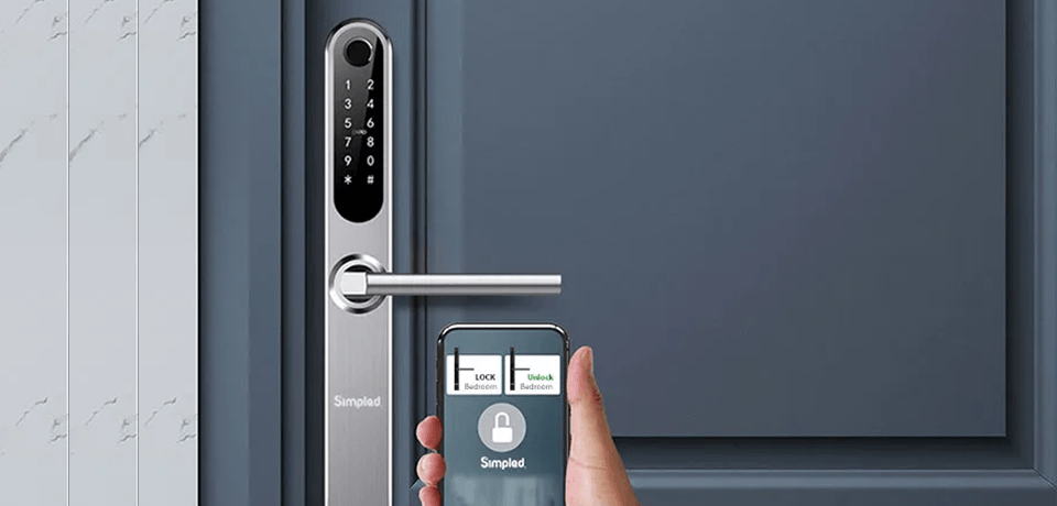 Simpled EF Slim Series in silver, showing the fingerprint sensor and keypad