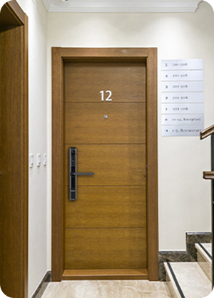 Classic family home front door with a smart lock