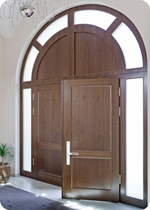 Elegant luxury home front door with a smart lock